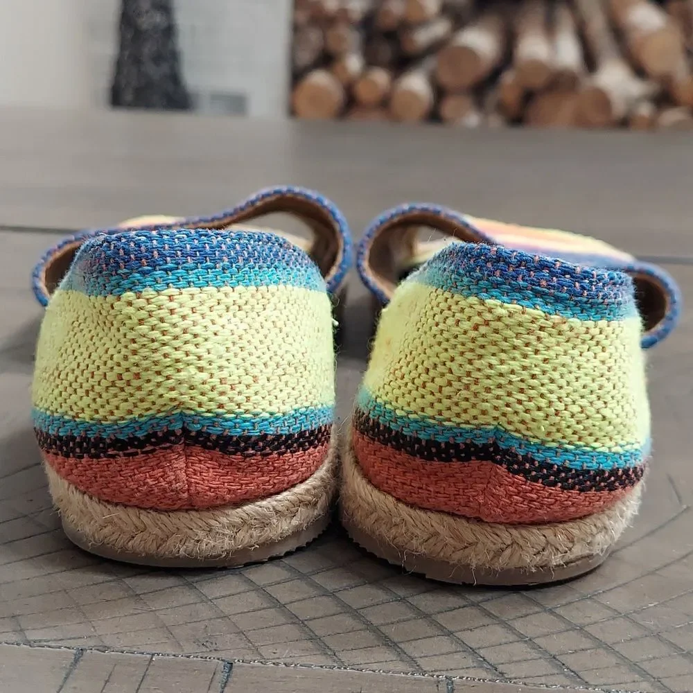 KAANAS Striped Flat Peep-Toe Espadrille Sandals Sz 38